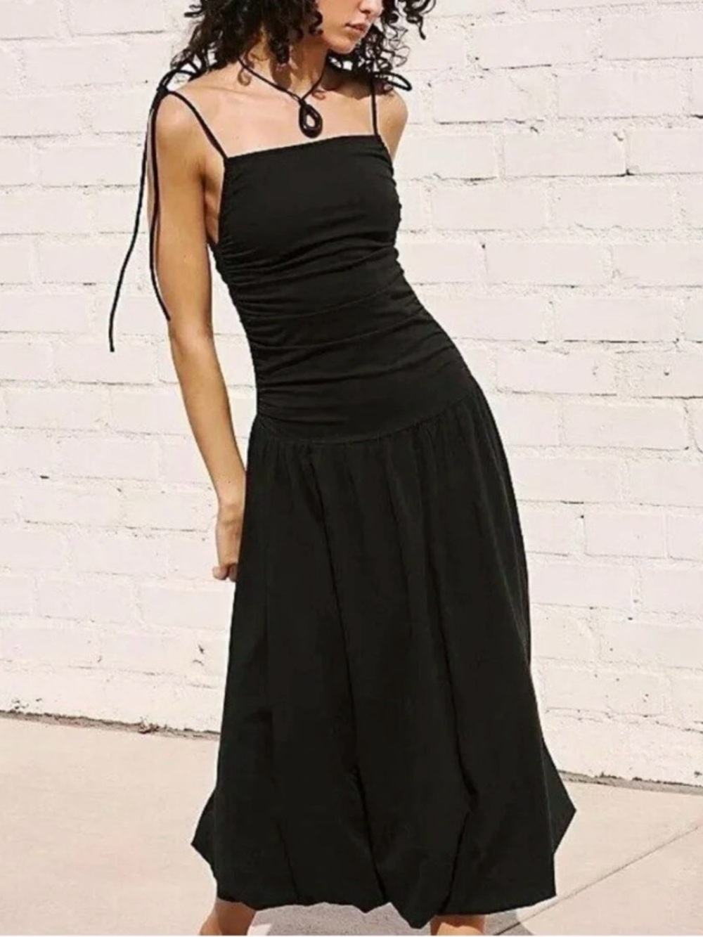 Free People FP Beach Free Est Liza Drop-Waist Midi Dress Bubble Black M